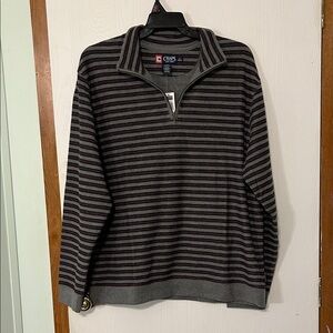 Chaps Men's 1/4 Zip Sweater with Gray, Red, and Navy Stripes Size XL